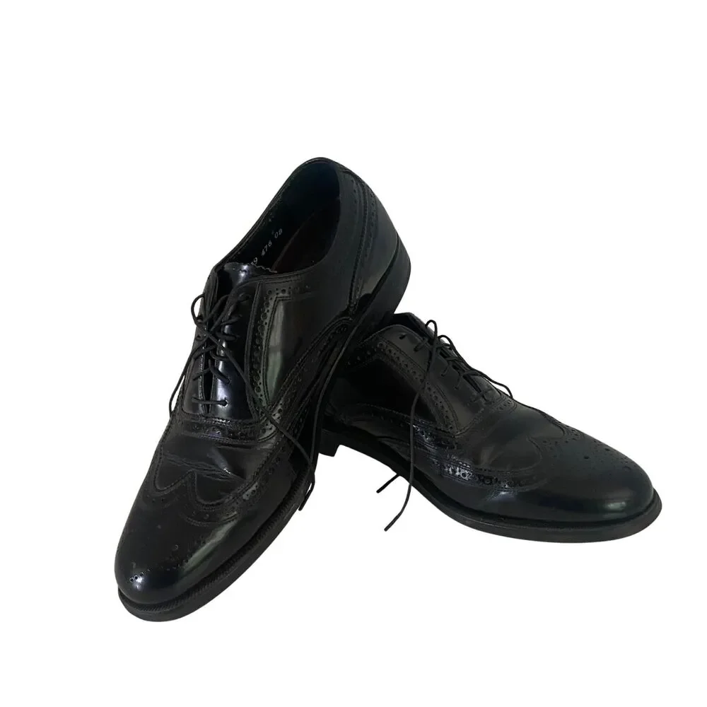 Florsheim VTG Black Pebbled 8D Imperial Wingtip Dress Shoes #20381 Lace Up